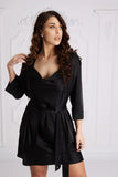 Set Satin Wave - Short Robe + Backless Dress Black