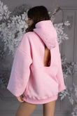 "Blush" Hoodie with Crystal Embellishments, Open Back, and Bell Sleeves in Pink.