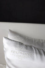 Load image into Gallery viewer, SET of 2 FeverLess Embroidered Pillowcases, made of Natural Mulberry Silk with Hidden White Zipper.