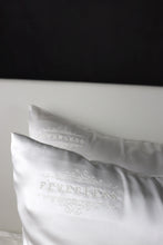 Load image into Gallery viewer, FeverLess Embroidered Natural Silk Mulberry Zipper Pillow Cover White