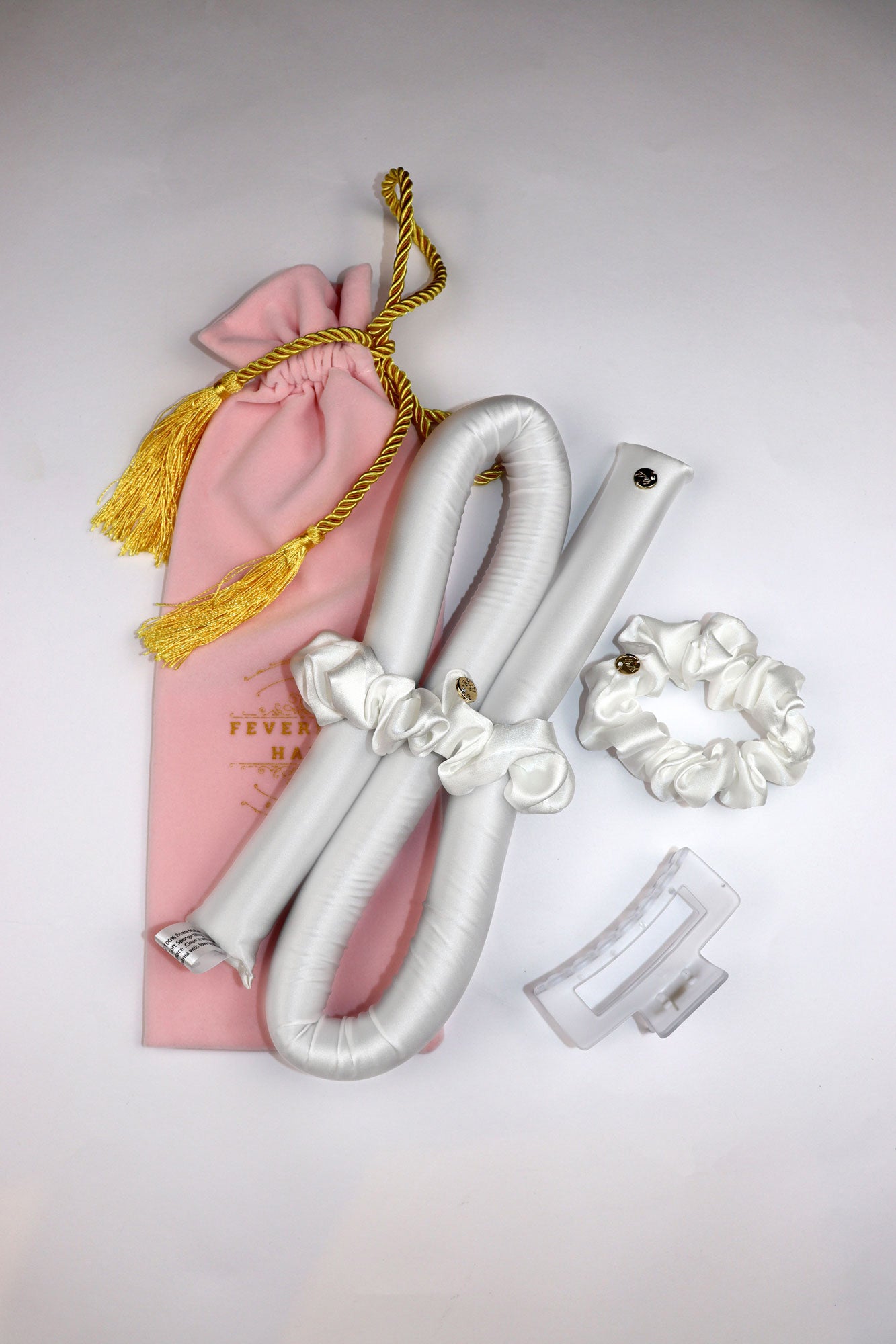 STANDARD Size Silk Heatless Curler with SILK Scrunchies White