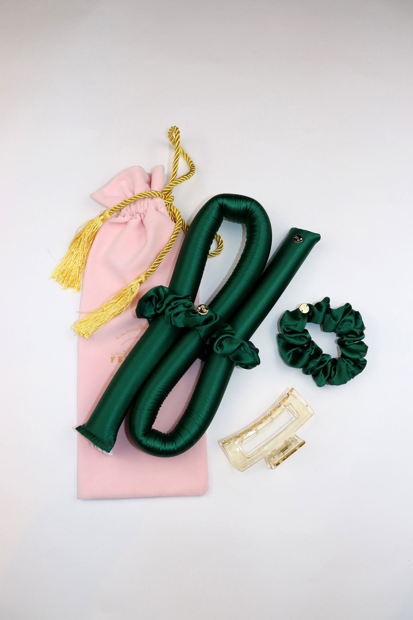 STANDARD Size Silk Heatless Curler with SILK Scrunchies  Emerald Green 