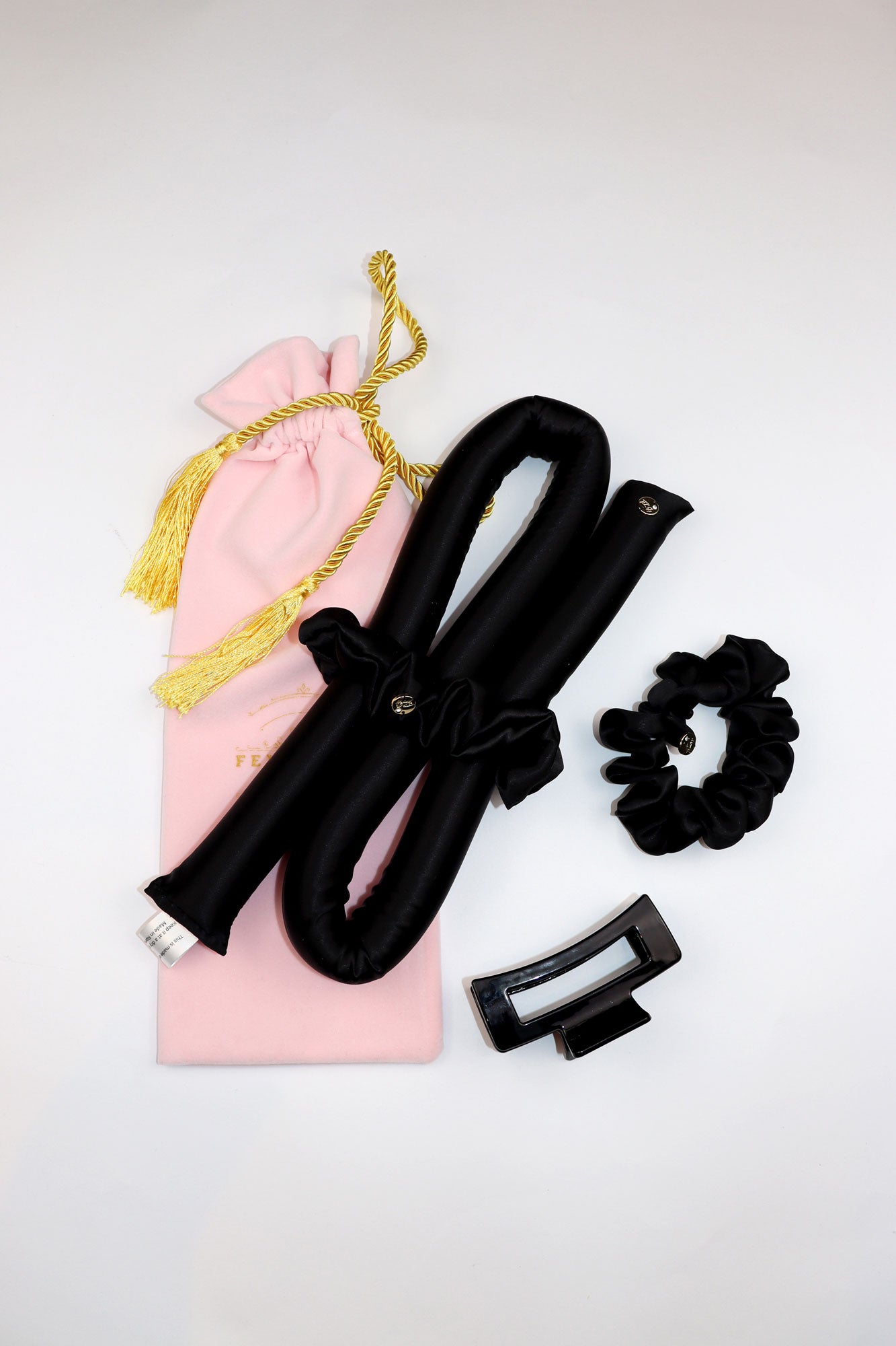 STANDARD Size Silk Heatless Curler with SILK Scrunchies  Black 