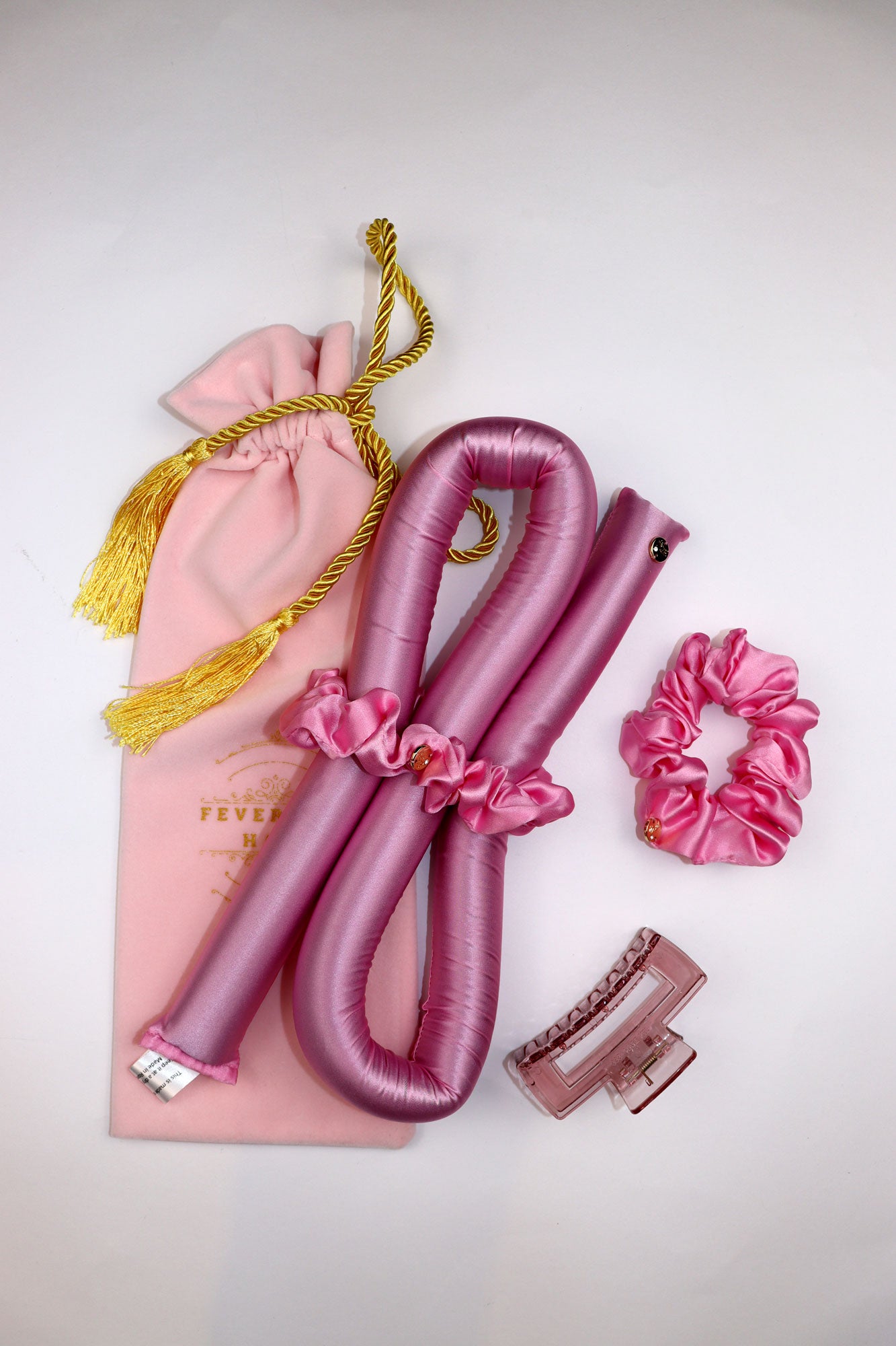 STANDARD Size Silk Heatless Curler with SILK Scrunchies  Pink 
