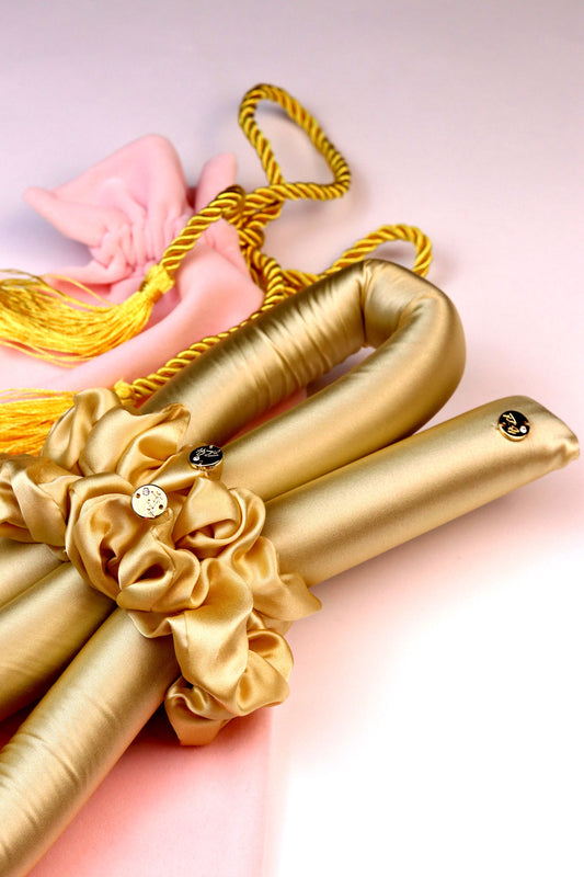 STANDARD Size Silk Heatless Curler with SILK Scrunchies  Gold