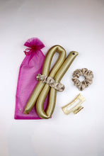 Load image into Gallery viewer, STANDARD Size Silk Heatless Curler with Satin Scrunchies Gold